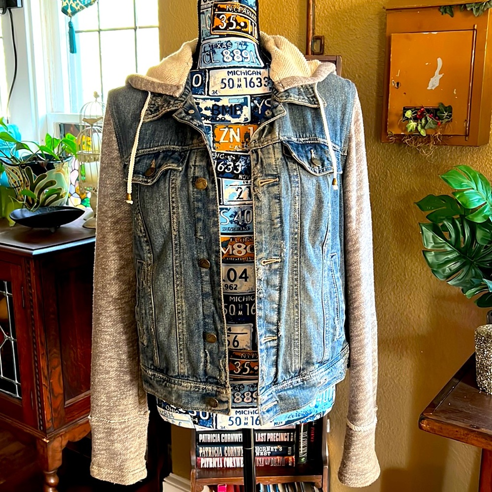 Free People Denim and Knit Hoodie Size Medium